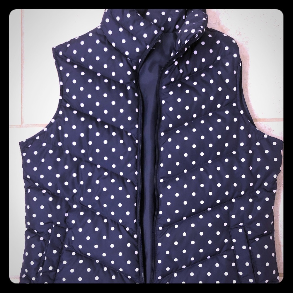 Lands End Navy Polka Dot Puffer Vest